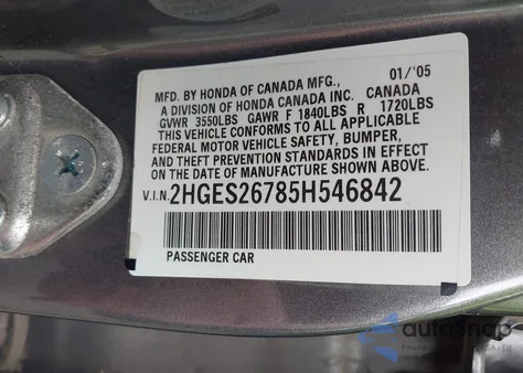 2005 Honda Civic Ex z USA, uszkodzony, nr VIN 2HGES26785H546842